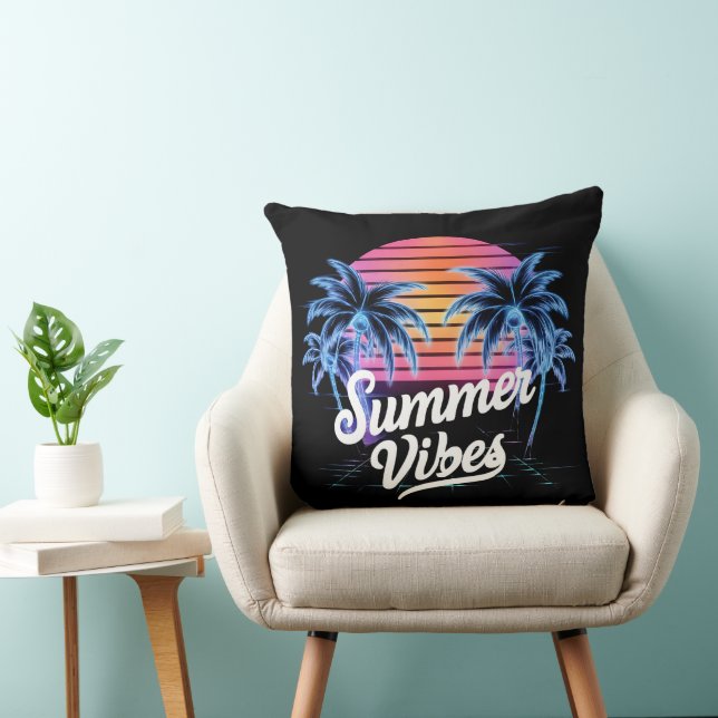 Summer Vibes Synthwave T-Shirt - Neon Handflatan T Kudde (Stol)