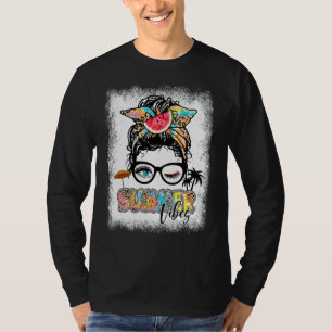 Summer Vibes Tie Dye Leopard Messy Bun Watermelon T Shirt
