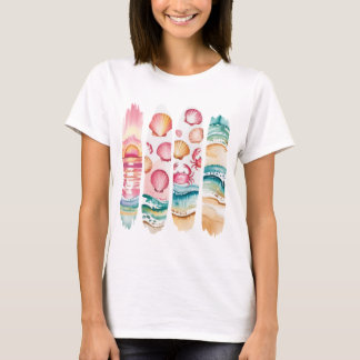 Summer Vibes Torn Collage - Retro Watercolor Beach T Shirt