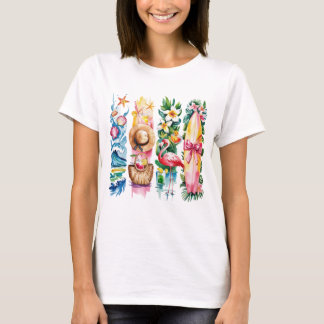 Summer Vibes Torn Collage - Retro Watercolor Beach T Shirt