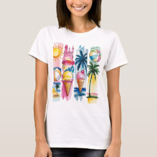 Summer Vibes Torn Collage - Retro Watercolor Beach T Shirt
