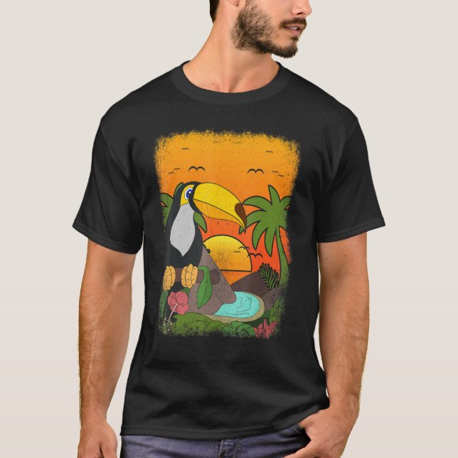 Summer Vibes Tropical Bird Animal Handflatan Träd  T Shirt (Framsida)