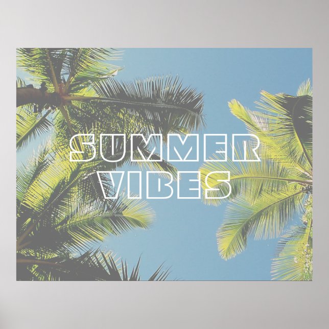 Summer Vibes Tropical Handflatan Träd Grönt Blå hi Poster (Framsidan)