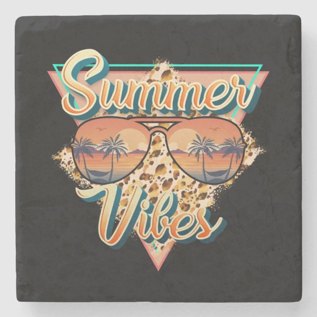 Summer Vibes | Vintage Solglasögon | Beach Sunset Stenunderlägg (Framsidan)