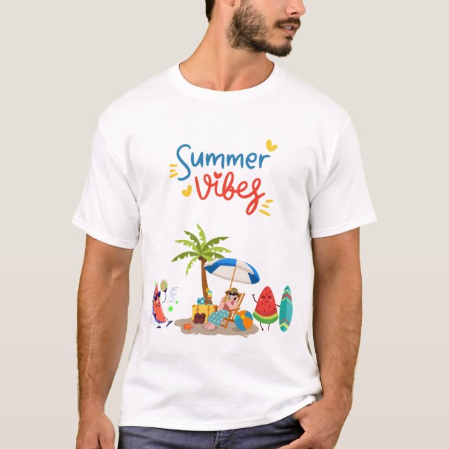  Summer Vibes: Watermelon Beach Party Illustration T Shirt (Framsida)