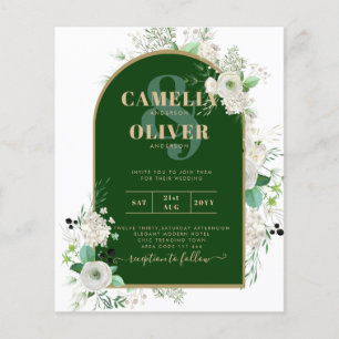 Summer Vit ros Emerald Greenery Bröllop Flygblad