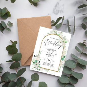 Summer Vit ros Emerald Greenery Bröllop Flygblad