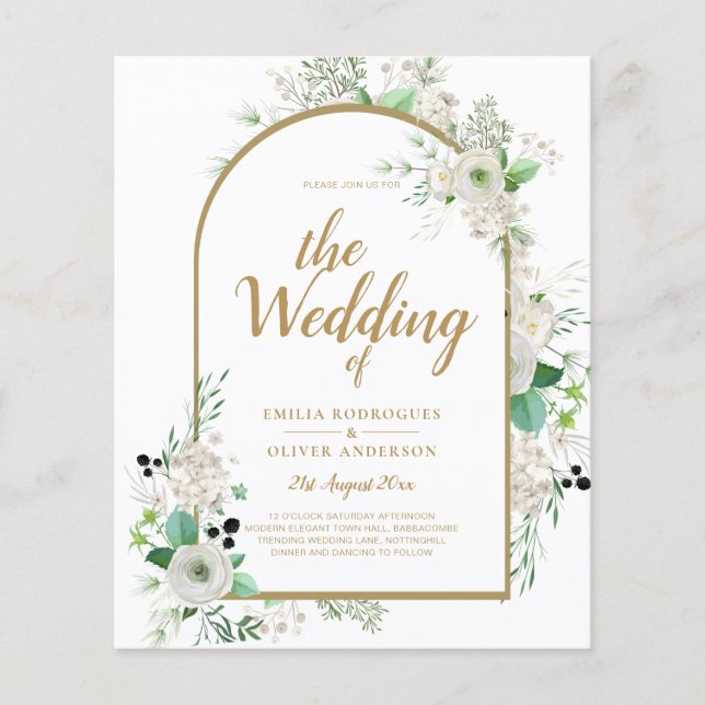 Summer Vit ros Emerald Greenery Bröllop Flygblad (Framsidan)