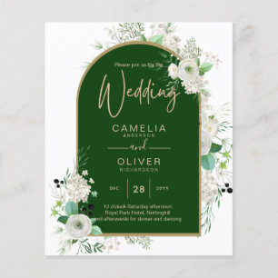 Summer Vit ros Emerald Greenery Bröllop Flygblad