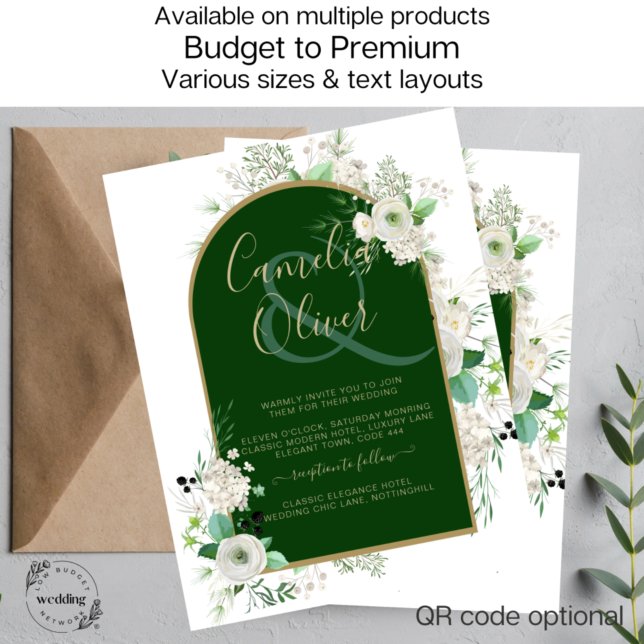 Summer Vit ros Emerald Grönt Arch Bröllop Inv Flygblad (Skapare uppladdad)