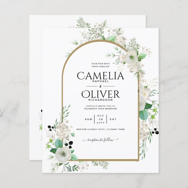 Summer Vit ros Emerald Sage Greenery BRÖLLOP (Fram/baksida)