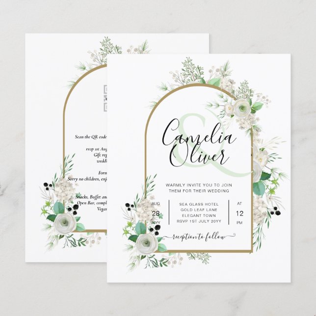 Summer Vit ros Emerald Sage Greenery BRÖLLOP (Fram/baksida)