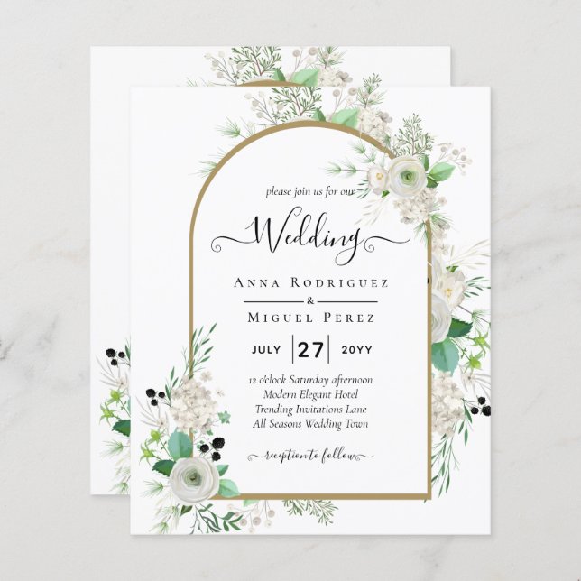 Summer Vit ros Emerald Sage Greenery BRÖLLOP (Fram/baksida)