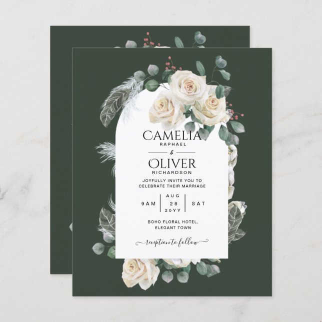 Summer Vit ros Emerald Sage Greenery BRÖLLOP (Fram/baksida)