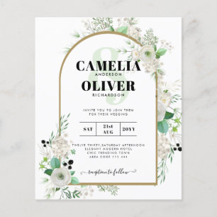 Summer Vit ros Emerald Sage Greenery BRÖLLOP Flygblad