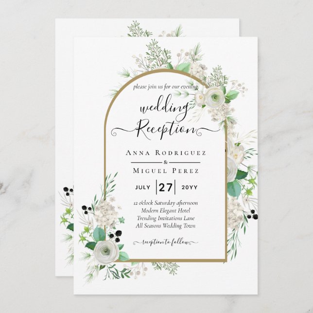 Summer Vit ros Emerald Sage Greenery BRÖLLOP Inbjudningar (Fram/baksida)