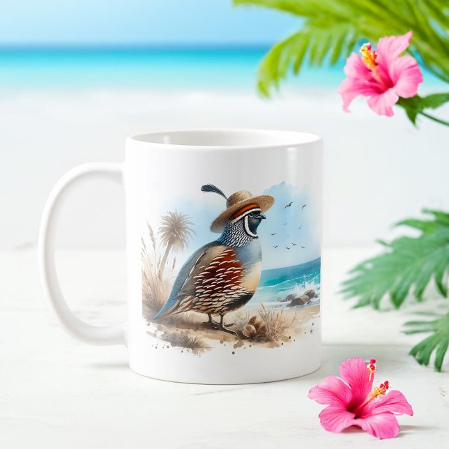 Summer Watercolor California Quail Kaffemugg (Skapare uppladdad)