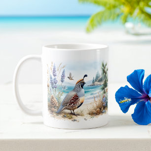 Summer Watercolor California Quail Kaffemugg