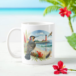 Summer Watercolor Northern Flicker på stranden Kaffemugg