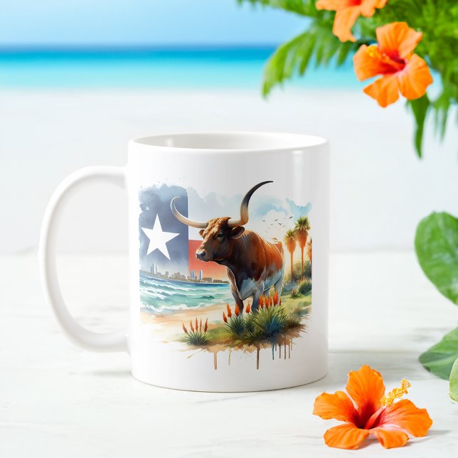 Summer Watercolor Texas Long Horn Kaffemugg (Skapare uppladdad)