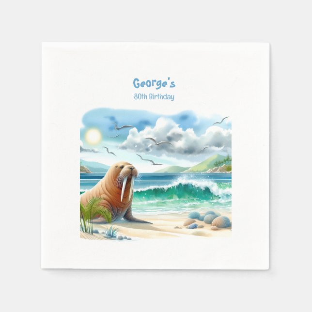 Summer Watercolor Walrus Pappersservett (Framsidan)