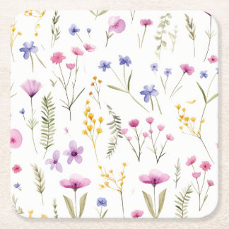 Summer Watercolor Wildblommor Underlägg Papper Kvadrat