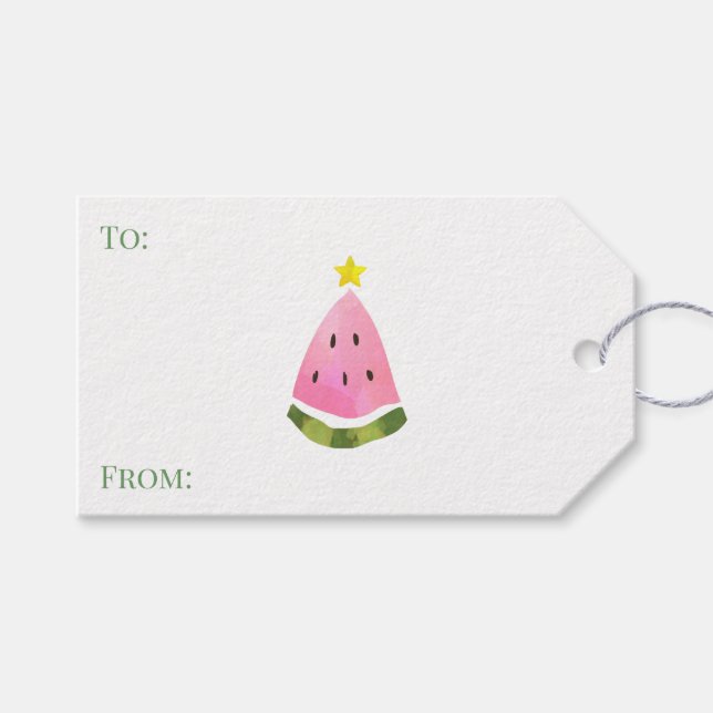 Summer Watermelon Christmas Tree Present Presentetikett (Framsidan (Horisontell))