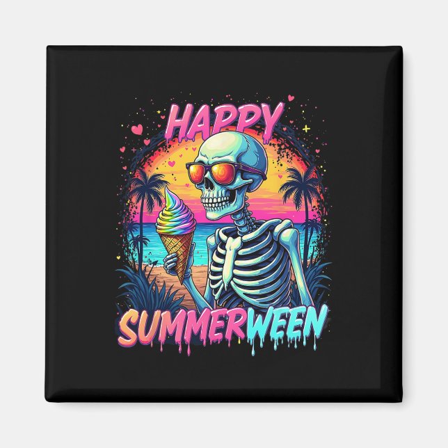 Summer Watermelon Jack-o-lantern Lycklig Summerwee Magnet (Framsidan)