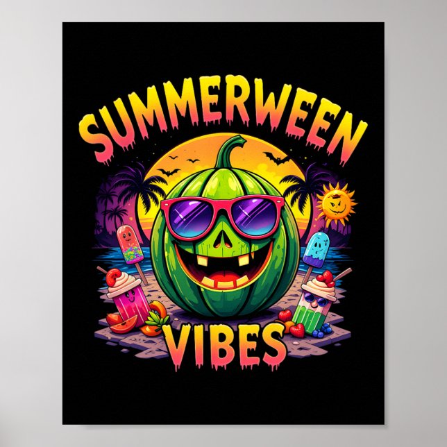 Summer Watermelon Jack-o-lantern Summerween Vibes Poster (Framsidan)