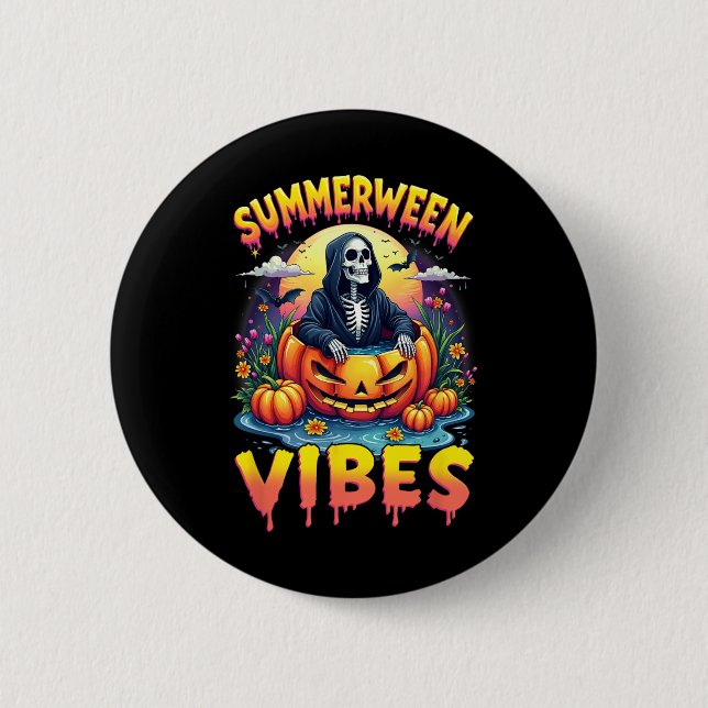 Summer Watermelon Summerween Vibes Skeleton Jack-o Knapp (Framsida)
