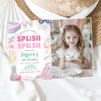 Summer Waterslide Girl Birthday Party Photo Inbjudningar