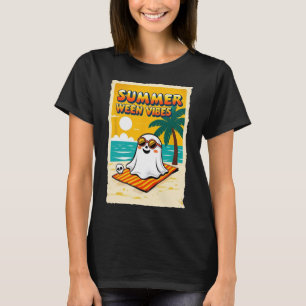 Summer Ween Vibes Ghost Beach Roligt Halloween Tee