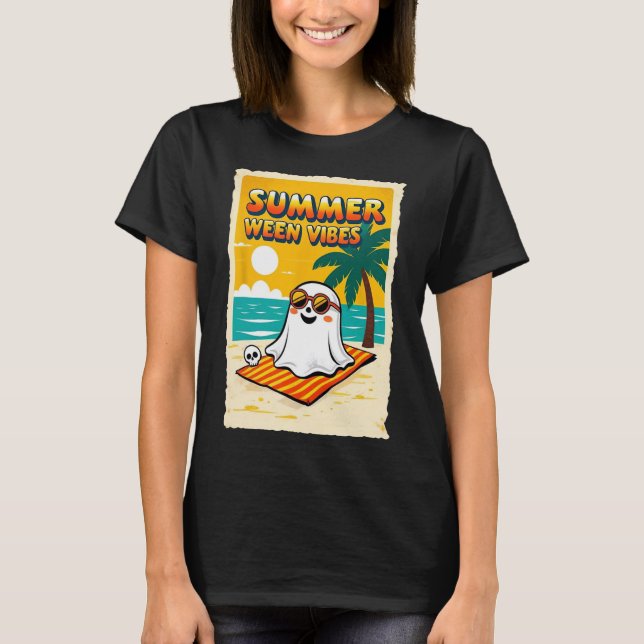 Summer Ween Vibes Ghost Beach Roligt Halloween Tee (Framsida)