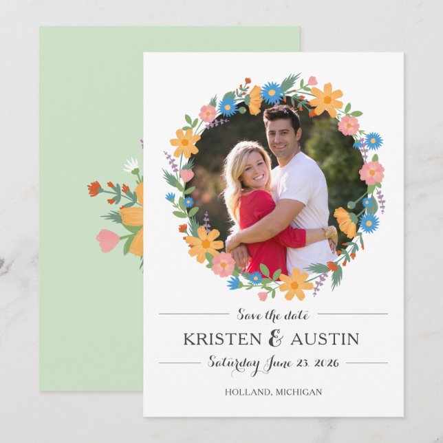 Summer Wildblomfoto Bröllop spara datum Datumet (Fram/baksida)