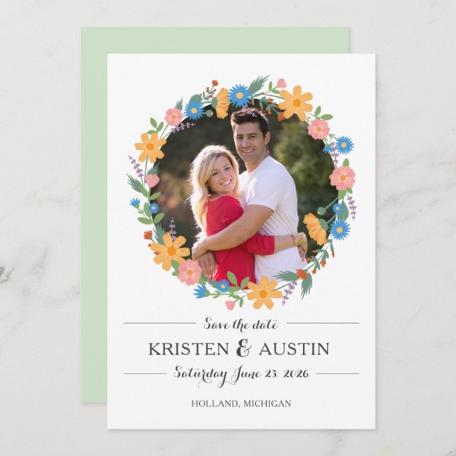 Summer Wildblomfoto Bröllop spara datum Spara Datumet (Fram/baksida)