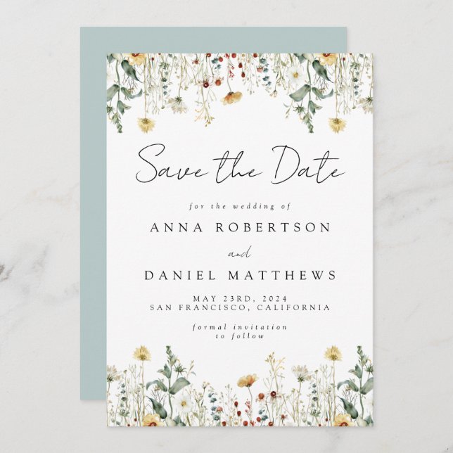 Summer Wildblomma Fält Spara Datumet (Fram/baksida)