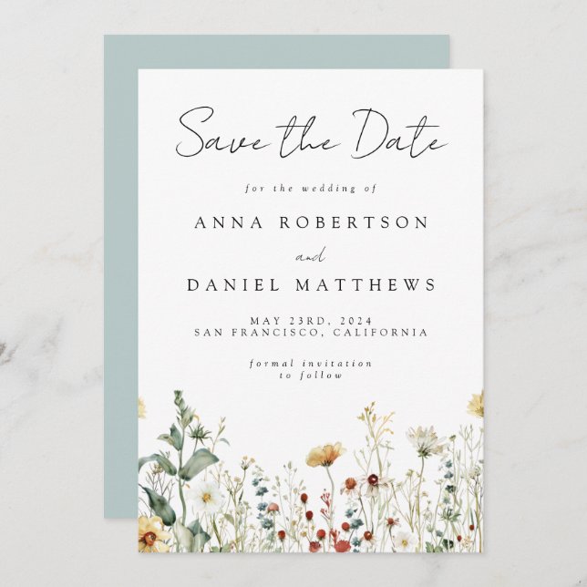 Summer Wildblomma Fält Spara Datumet (Fram/baksida)