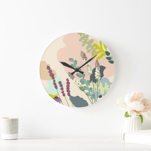 Summer Wildblommor Abstrakt Pastel Stor Klocka (Hem)