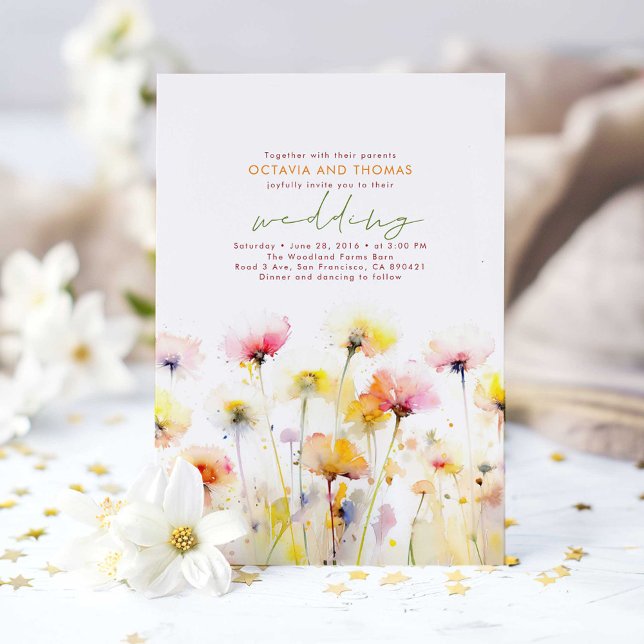 Summer Wildblommor Romantic Boho Bröllop Inbjudningar (Elegant Wildflowers Wedding Invitation)