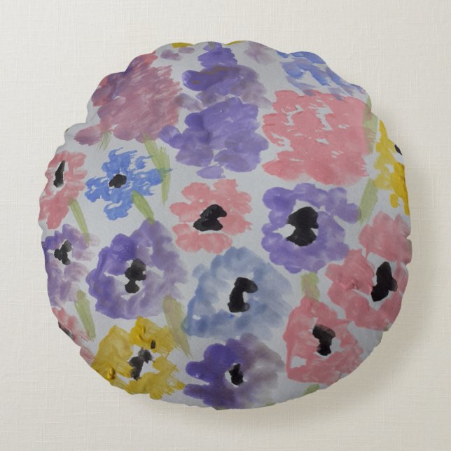 Summer Wildblommor Rund Kudde (Framsidan)