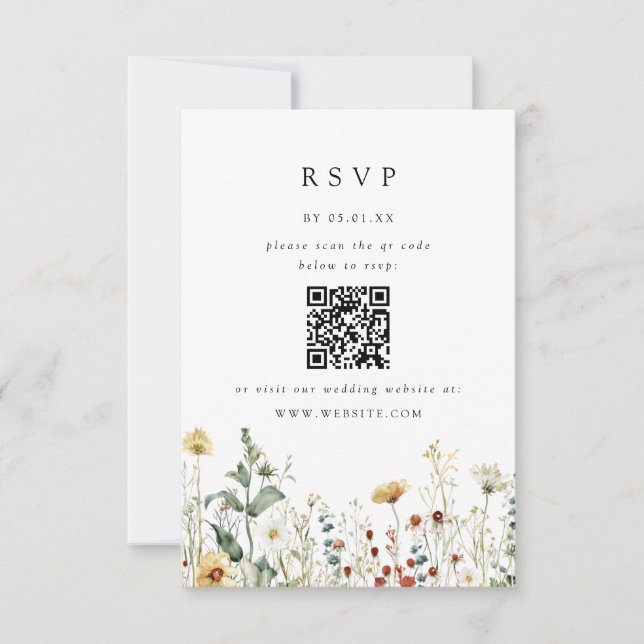 Summer Wildflower Field Wedding QR Code RSVP Card OSA Kort (Framsida)