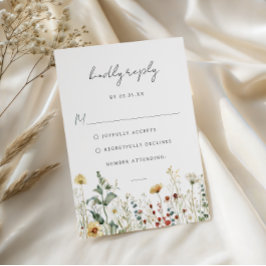 Summer Wildflower Field Wedding RSVP Card OSA Kort