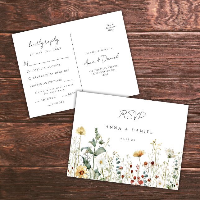 Summer Wildflower Field Wedding RSVP Vykort (Skapare uppladdad)