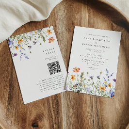 Summer Wildflower Garden QR Code Wedding Inbjudningar