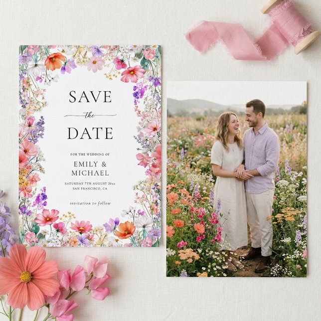 Summer Wildflower Wedding Flat Save The Date Card Spara Datumet (Skapare uppladdad)