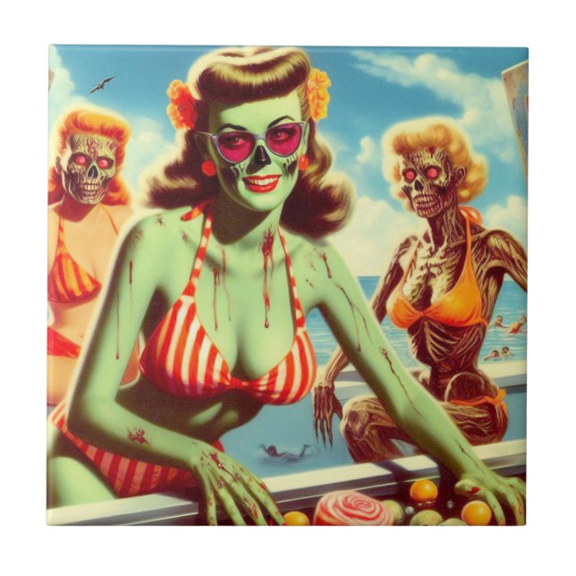 Summer Zombie Pin-up Kakelplatta (Framsidan)
