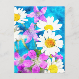 Summerblommor vykort i vattenfärg