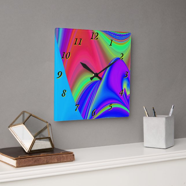 Summerkänsla, Abstrakt 3D Rainbowart Fyrkantig Klocka (Kontor)