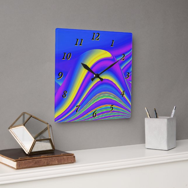 Summerkänsla, Abstrakt 3D Rainbowart Fyrkantig Klocka (Kontor)