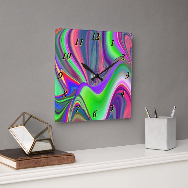 Summerkänsla, Abstrakt 3D Rainbowart Fyrkantig Klocka (Kontor)